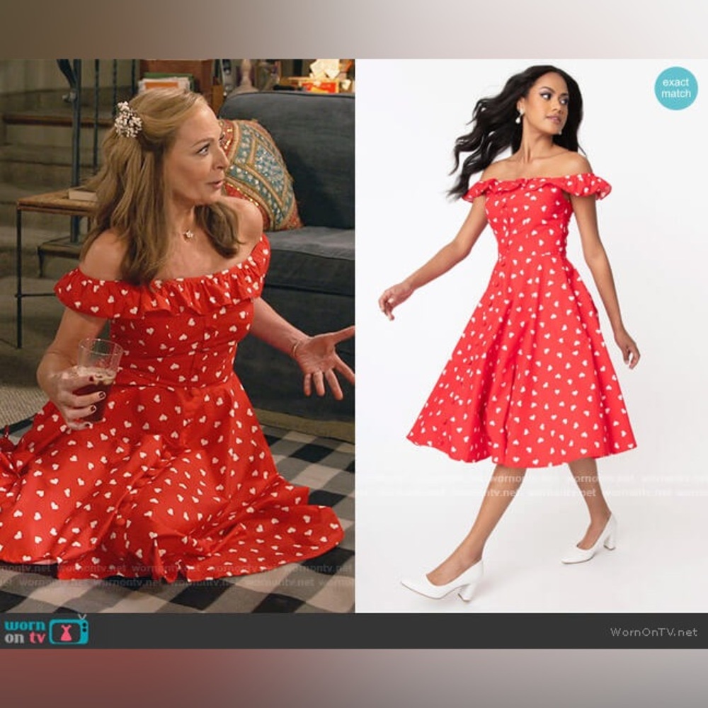 NWT Magnolia Place Unique Vintage Red & White Heart Barbara Swing Dress Size M